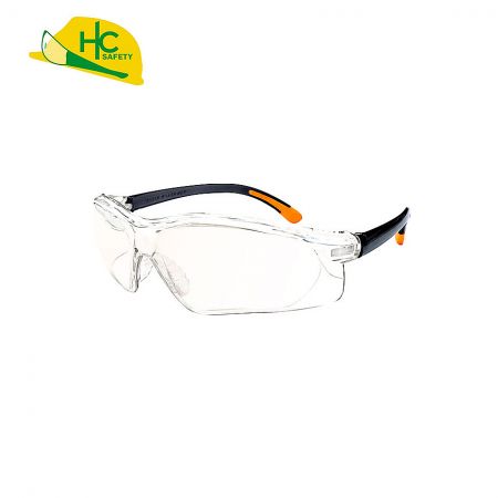 Integral Browguard Safety Glasses - One-piece transparent mirrored non-slip temple safety glasses