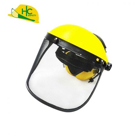 Wire Mesh Face Shield & Earmuffs Set - The high-strength mesh face shield provides protection, preventing splashes from injuring the face