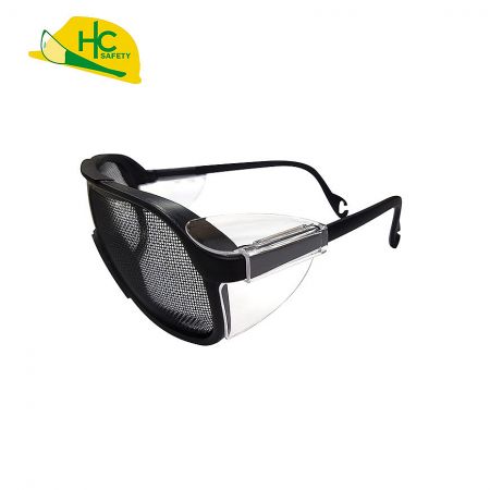 Clear polycarbonate side shields wire mesh safety glasses.