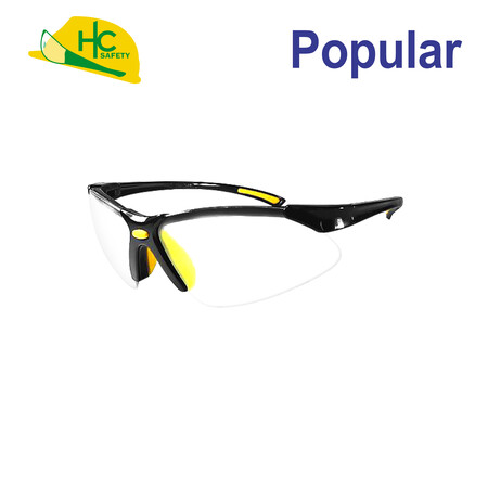 Wrap Around Style Safety Glasses - Transparent lenses with yellow nose pads and temple anti-slip pads