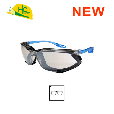 Dual-purpose Safety Glasses with Removable Inner Cushion - The safety glasses has soft cushions and blue temples for a comfortable fit