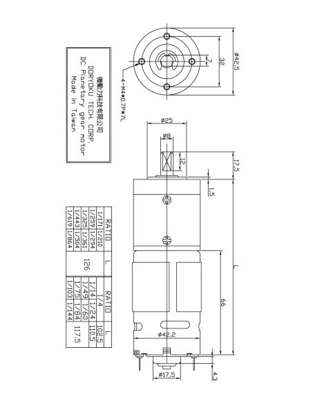 Сильный планетарный мотор постоянного тока диаметром 43 мм