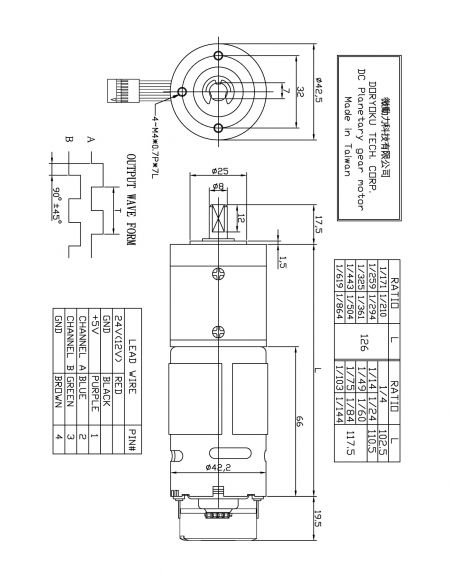 DC-мотор с зубчатой передачей, диаметр 43 мм, с магнитным энкодером