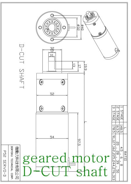 Gleichstromstabiler gebürsteter Planetengetriebemotor, Durchmesser 52 mm