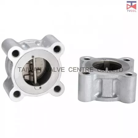 Van kiểm tra loại đĩa kép đầy đủ Lug bằng thép không gỉ 316 với không giữ - Thiết kế đầy đủ Lug. Van kiểm tra không giữ giữa các mặt bích với bulong xung quanh bên ngoài van. Nó không có thân vít giữ (nắp).