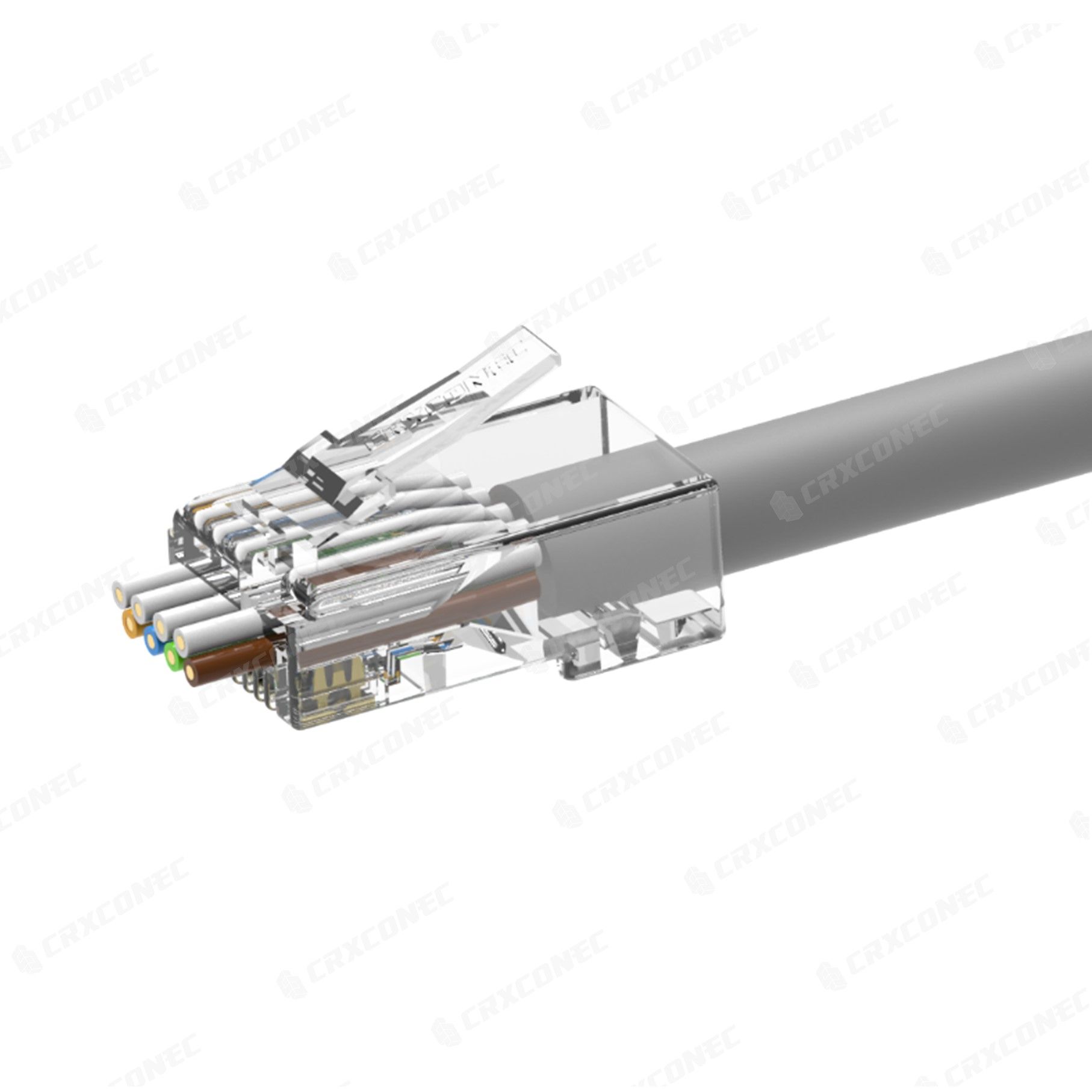 Cat6A UTP Easy Pass Through RJ45 Connector Wire Hole 4 Up / 4 Down   Advanced Fiber Cabling & Data Center Infrastructure from CRXCONEC