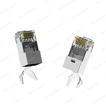 Plug modular RJ45 pass-through fácil UL Listed Cat.6A STP-3 para conexão de 10 gigabits