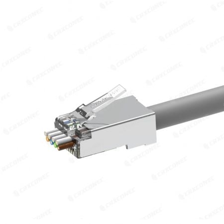 Cat6A STP Easy Pass Through RJ45 Connector Wire Hole 4 Up / 4 Down