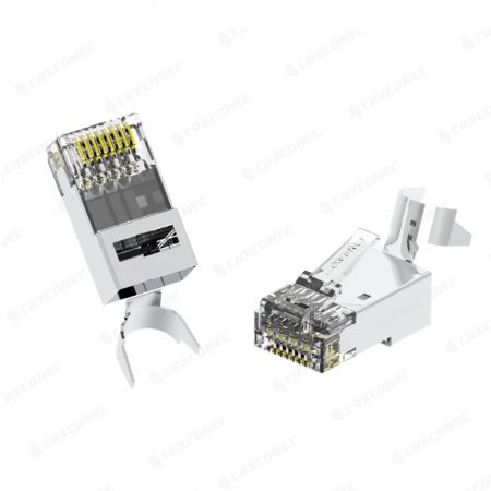 UL Terdaftar Cat.6A STP RJ45 Modular Plug Dengan Desain Ekor Untuk jaringan 10 gigabit