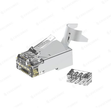 UL Terdaftar Cat.6A STP RJ45 Modular Plug Dengan Desain Ekor-3 Untuk koneksi 10 gigabit