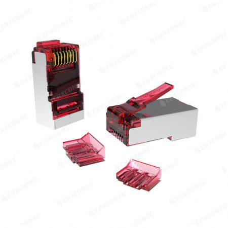 Lite Red Cat.6 STP Modular Plug With Insert 6 Up/ 2 Down RJ45 Connector