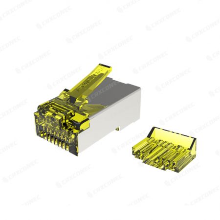 Lite Yellow Cat6A STP Connector RJ45 With Insert 5 Up / 3 Down