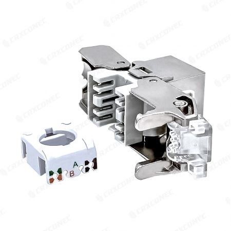 Ethernet 4PPoE Cable-clamper Cat.6A 180 Degree Toolless Keystone Jack