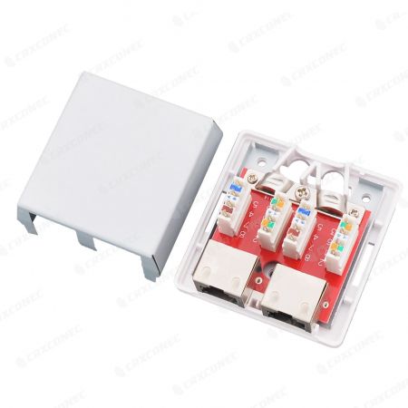 Caixa de montagem de superfície de 2 portas Cat6A STP com design de módulo para conexão Ethernet