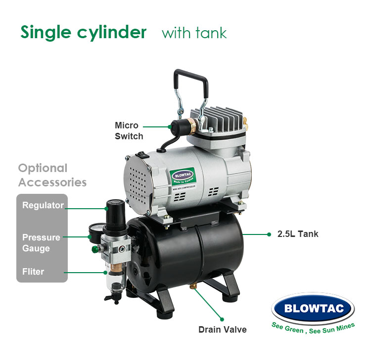 Mini Compressor Tank Single Cylinder Mini Air Compressor with Tank - Airbrush Compressor ...