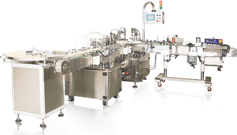 An automated labeling machine with a conveyor belt, demonstrating Chin Yen's industrial packaging solutions.