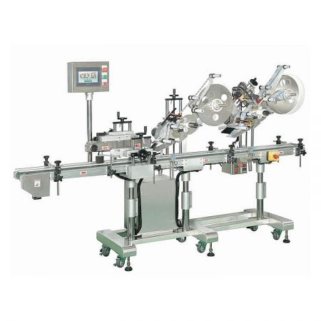 Side view of the CY-1000 top labeling machine showing the label roll holder.