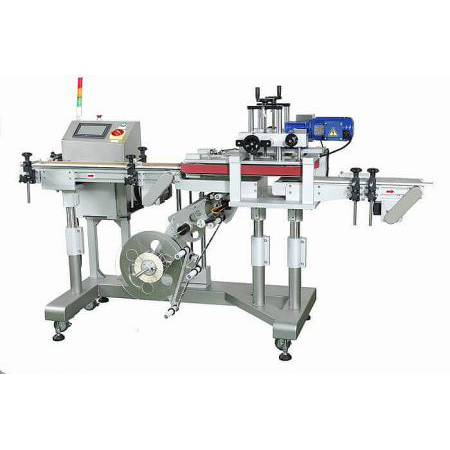 Bottom Labeling Machine - Front view of the CY-1100 Automatic Bottom Labeling Machine, constructed from stainless steel for GMP compliance.