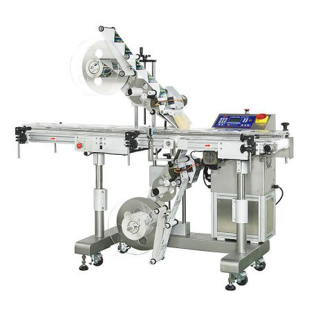 Top-Bottom Labeling Machine - CY-1600 Automatic Top & Bottom Labeling Machine, constructed with stainless steel for industrial use.