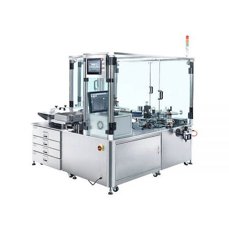 Star Wheel Wrap Around Labeling Machine - Front view of the CY-2500 Star Wheel Wrap Around Labeling Machine with stainless steel frame and control panel.