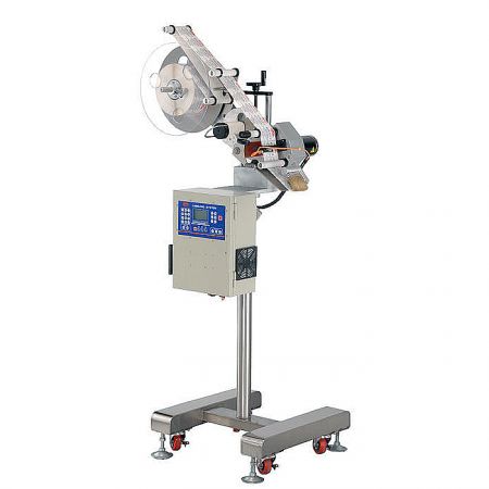 Top Labeling Machine - CY-100 automatic top labeling machine with a stand-alone configuration, constructed from stainless steel for industrial use.
