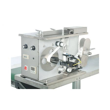 Tabletop Folding Label Machine - Front view of the CY-LS-FN Tabletop Semi-Auto Folding Label Machine, showing the stainless steel construction and control panel.