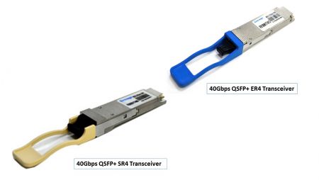 Transceptor QSFP+ - QSFP+ es una evolución de QSFP para soportar cuatro canales de 10 Gbit/sec que transportan Ethernet de 10 Gigabit, 10G FC o QDR InfiniBand.