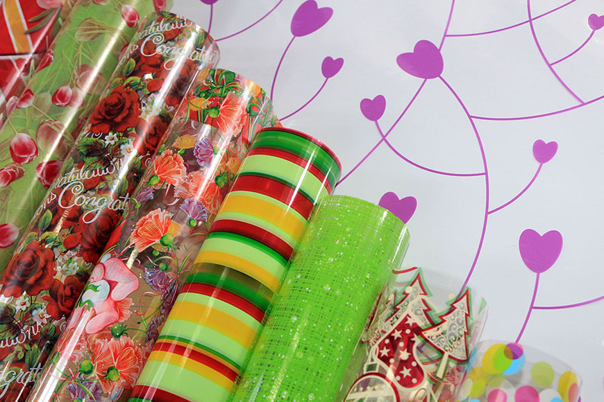 Cellophane BOPP Film wrap with design pattern printed in roll and sheet for gift wrapping and flower packing