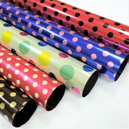 photo of polka dots kids girls metallic BOPP gift wrapping paper for birthday parties