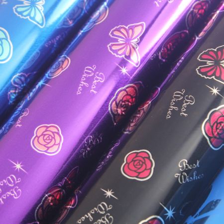 photo of butterfly kids girls metallic BOPP gift wrapping paper for birthday parties