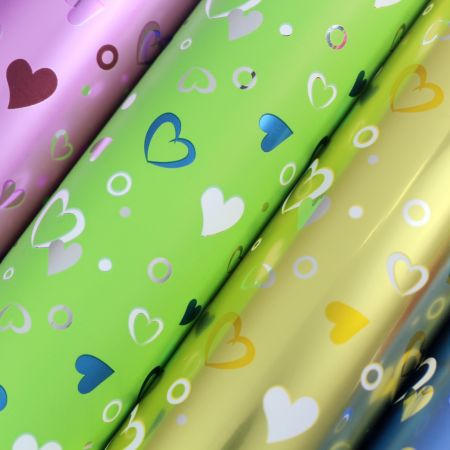 photo of  small hearts kids girls metallic BOPP gift wrapping paper for birthday parties