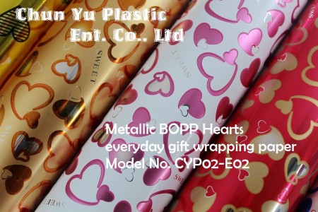 Metallic BOPP with hearts designs printed gift wrapping paper