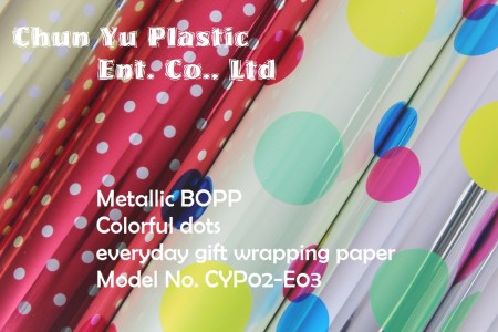 Metallic BOPP with colorful dots designs printed gift wrapping paper