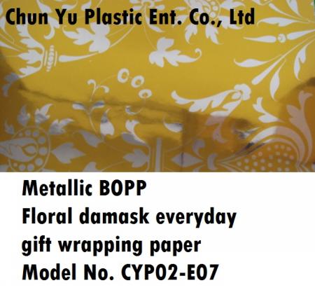 Metallic BOPP floral damask designs printed gift wrapping paper