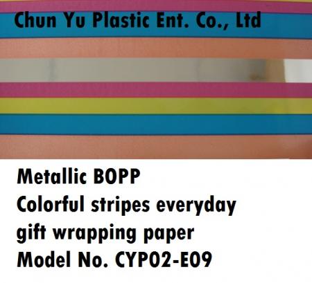 Metallic BOPP with colorful stripe designs printed gift wrapping paper