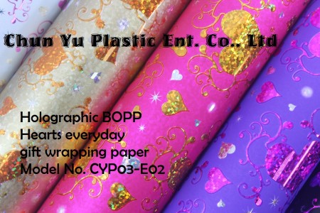 Holographic BOPP with hearts designs printed gift wrapping paper