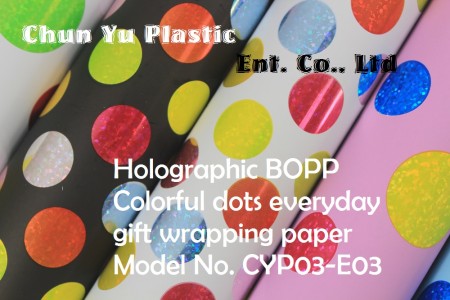 Holographic BOPP with colorful dots designs printed gift wrapping paper