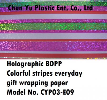 Holographic BOPP with color stripe designs printed gift wrapping paper