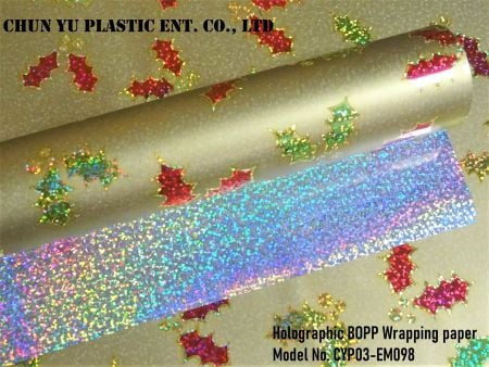 photo of Holly Christmas Holographic Metallic paper in different view.