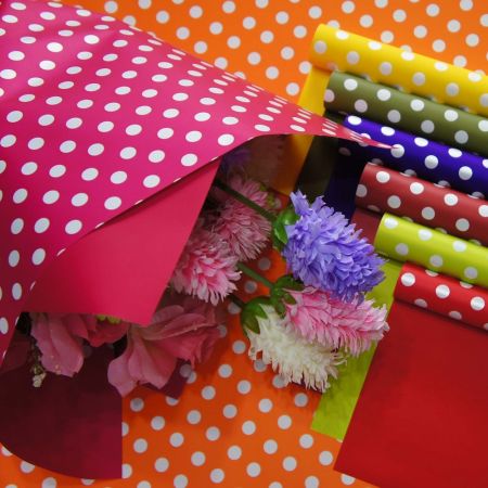 polka dots double sided printed waterproof flower wrapping paper in many designs