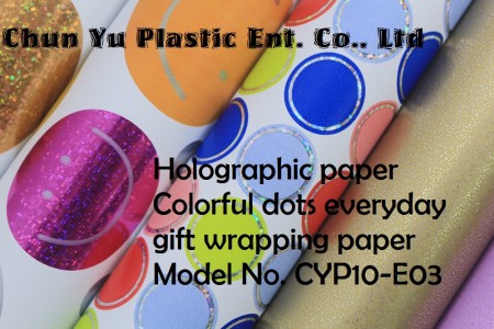 Holographic foil paper with colorful dots designs printed gift wrapping paper