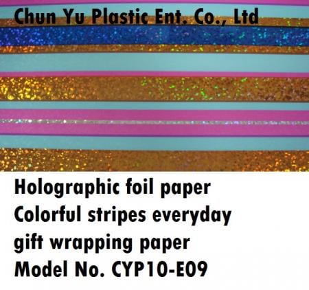 Holographic paper with colorful stripe designs printed gift wrapping paper
