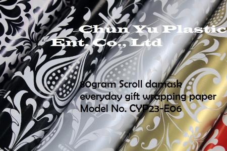 Model No. CYP23-E06: 80gram Scroll Damask Everyday Gift Wrapping Paper - 80gram gift wrapping paper printed with Scroll Damask designs for gift preparing
