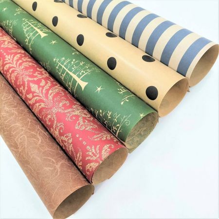 Printed brown kraft gift wrapping paper - Brown Kraft Wrapping for gift packaging on rolls and in sheets