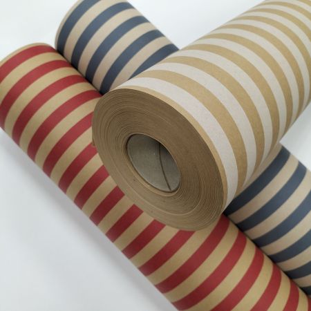 Striped Designs Printed brown kraft gift wrapping paper rolls - Everyday design print brown kraft gift packing paper rolls for gift wrap