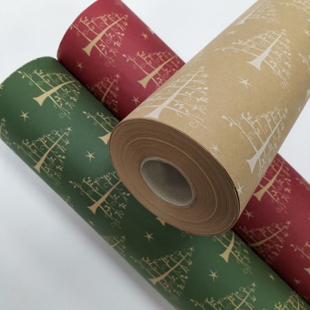recyclable Christmas brown kraft gift wrapping paper counter rolls - factory direct color print brown kraft gift packing paper counter rolls for gift wrapping