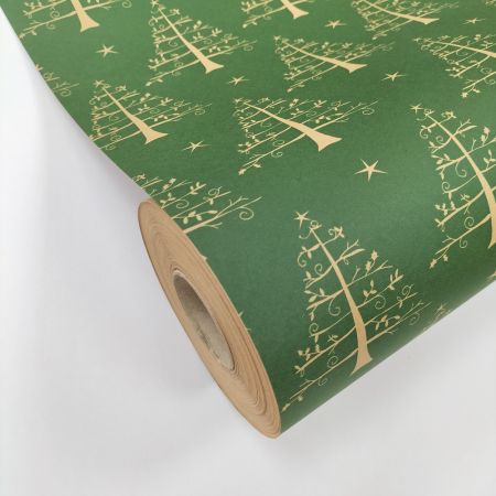 green Christmas print brown kraft gift wrapping paper counter rolls
