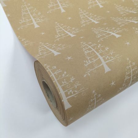 white Christmas print brown kraft gift wrapping paper counter rolls