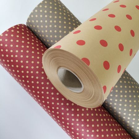 Premium polka dots good quality print Christmas gift wrapping paper kraft rolls - recyclable Christmas printing kraft wrapping gift wrapping paper counter rolls