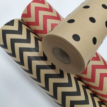 earth friendly print brown kraft gift packaging paper rolls - Christmas color printed recyclable brown kraft gift packing paper rolls